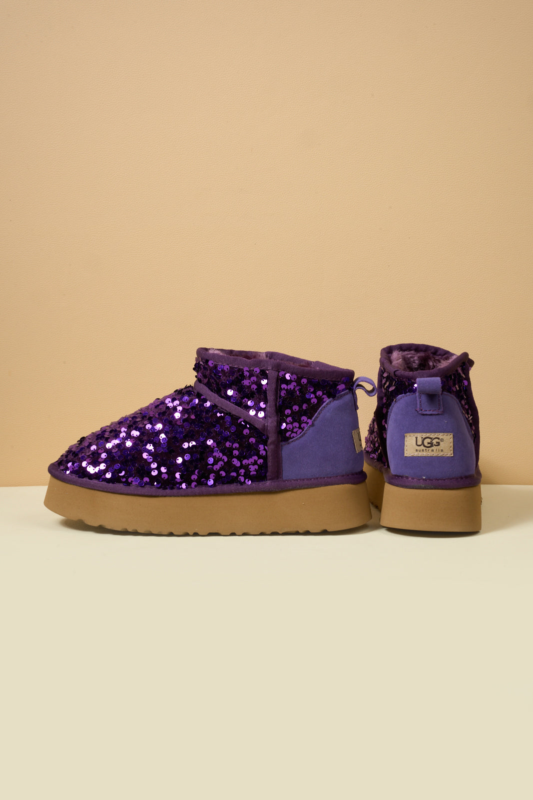 UGG Mini Glitter Low Ankle Platform Boots - Purple