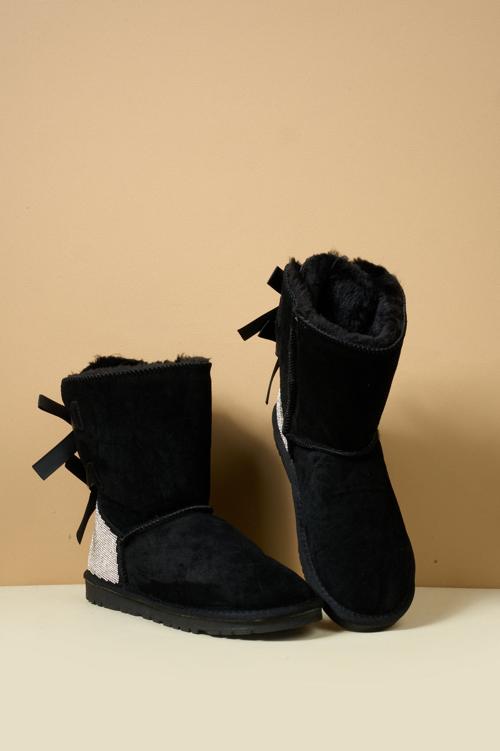 UGG Rhinestone Dual Bailey Bow Glam UGG Boots - Black