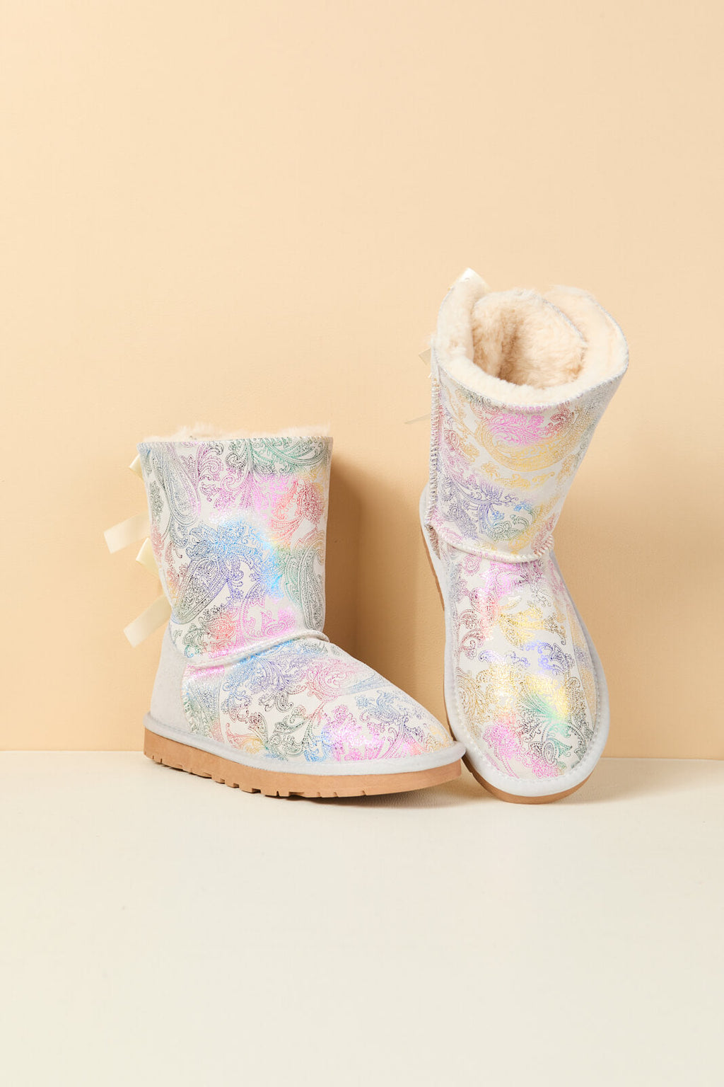 UGG Double Ballet Ribbon Bow Suede Shearling Boots - Multi
