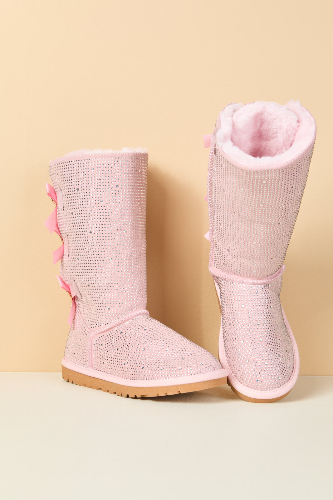 UGG Swifties Diamond Stage Ribbon Bows Suede Boots - Pink