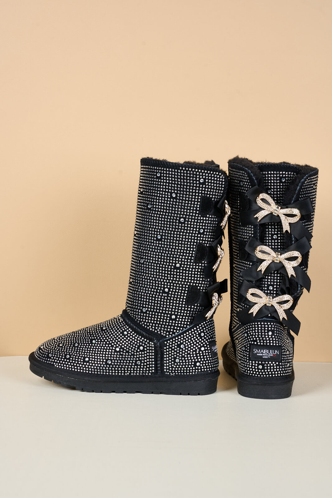 UGG Swifties Diamond Stage Ribbon Bows Suede Boots - Black