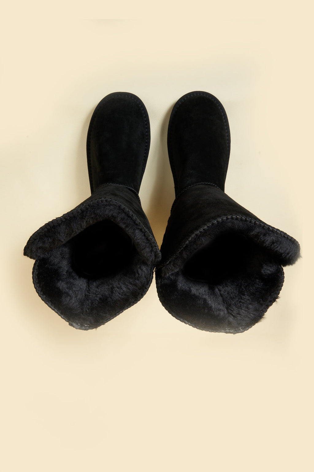 UGG Side Button Faux Fur-Lined Leather Suede Boots - Black