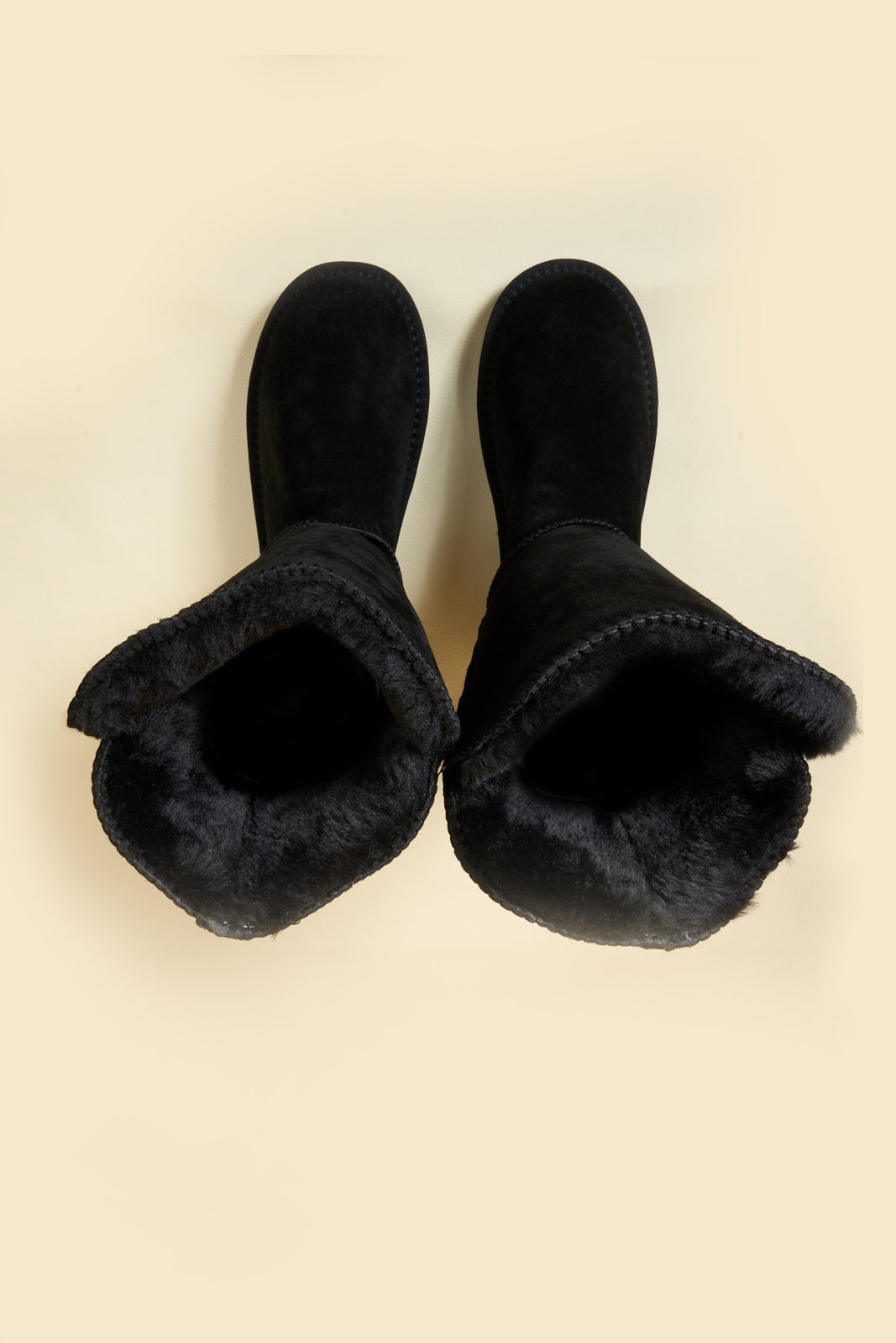 UGG Side Button Faux Fur-Lined Leather Suede Boots - Black
