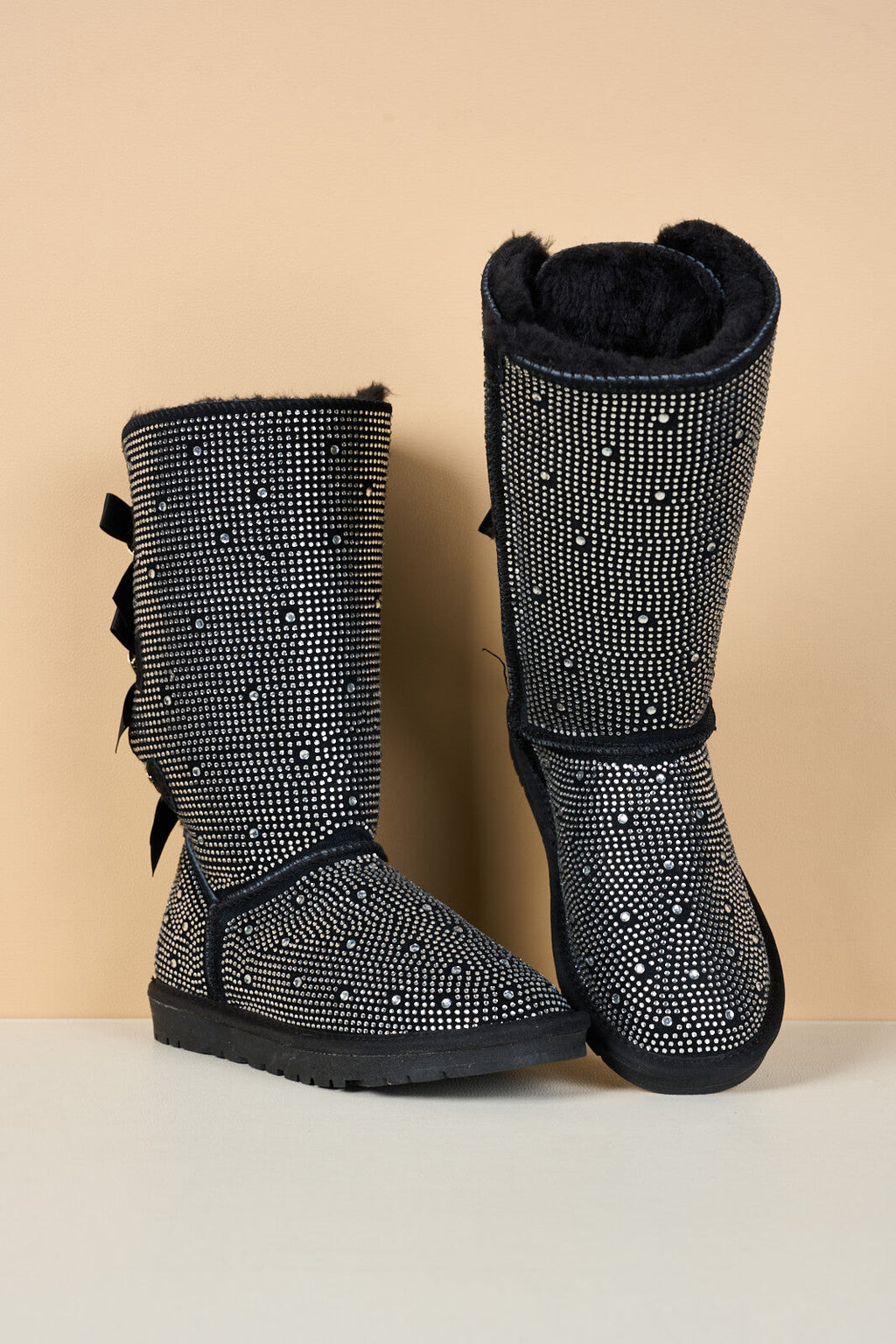 UGG Swifties Diamond Stage Ribbon Bows Suede Boots - Black
