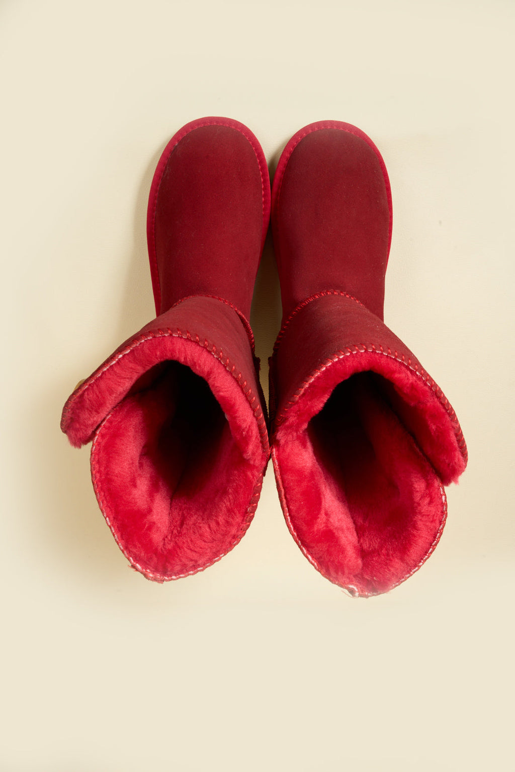 UGG Side Button Faux Fur-Lined Leather Suede Boots - Red