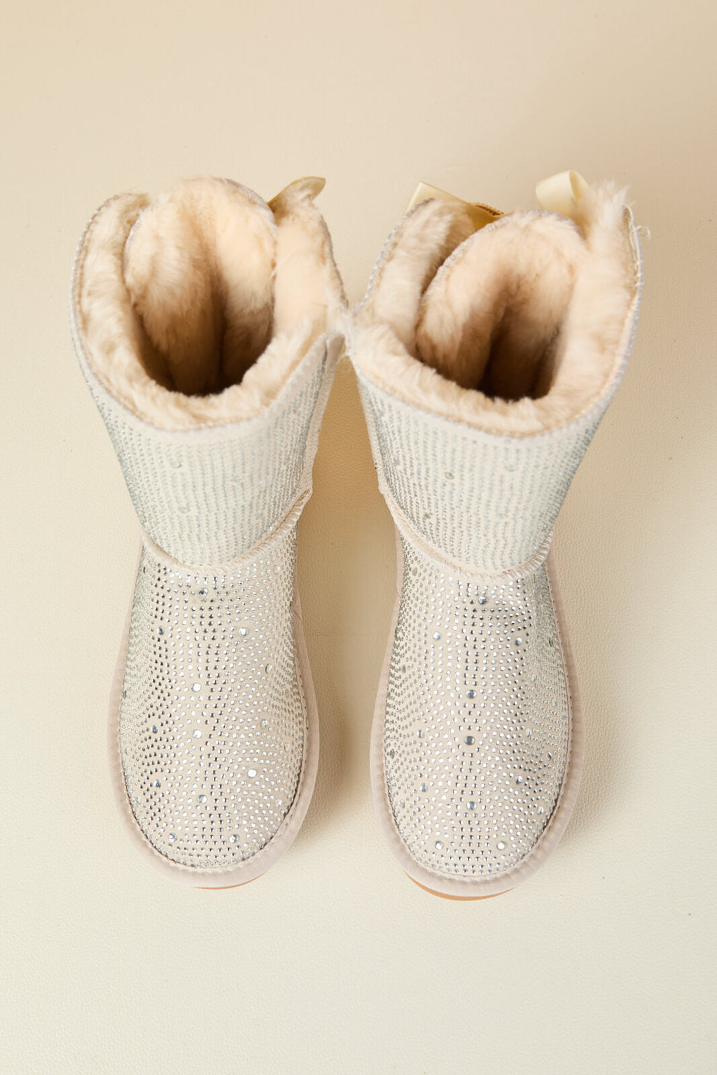UGG Tay Tay Shine On Stage Diamond Bows Suede Boots - Cream