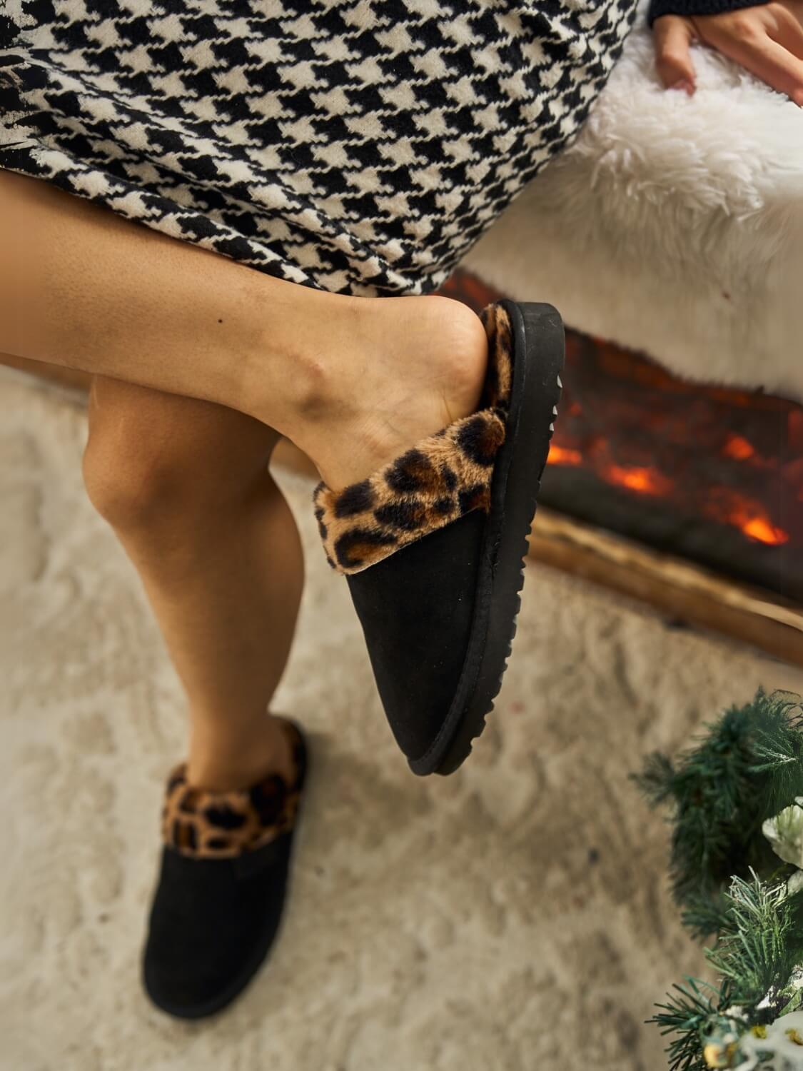 UGG Wild Whisper Animal Wool-Lined Slipper - Black