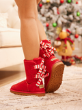 UGG Serenity Striped Bailey Bow Shearling Boots - Red