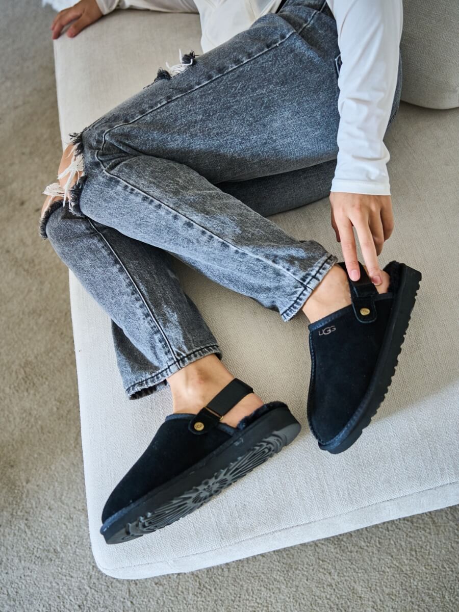 UGG Selena Wool-Lined Slingback Sandals - Black