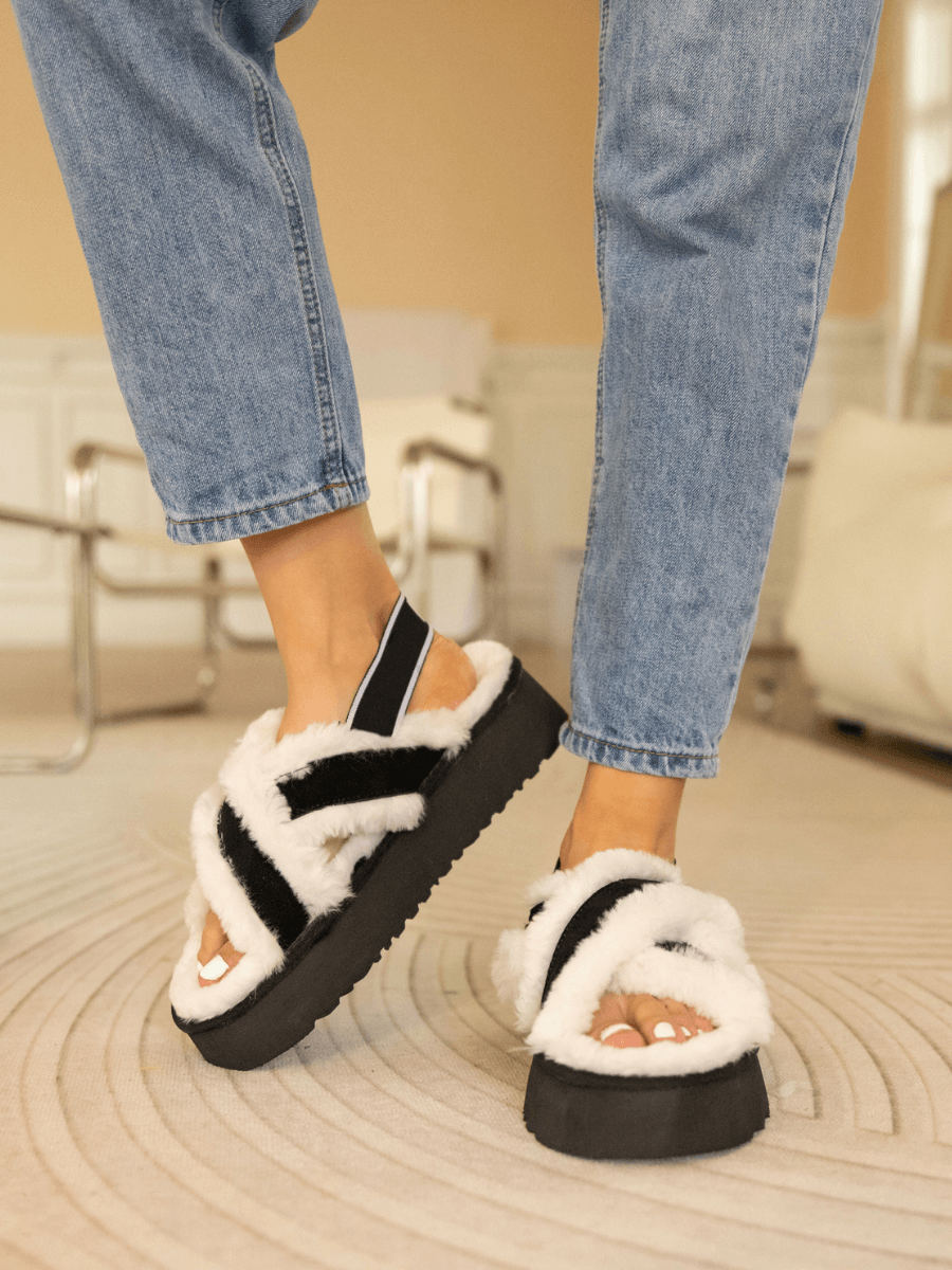 UGG Roar Wool-Lined Criss-Cross Strap Slipper - White