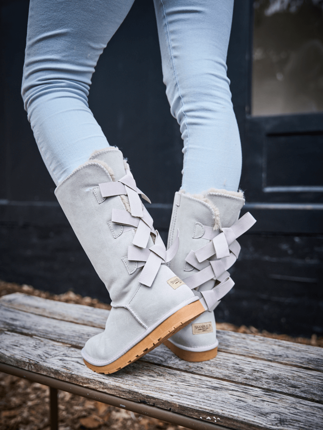 UGG Tri Ribbon Bow Suede Boots - Pale