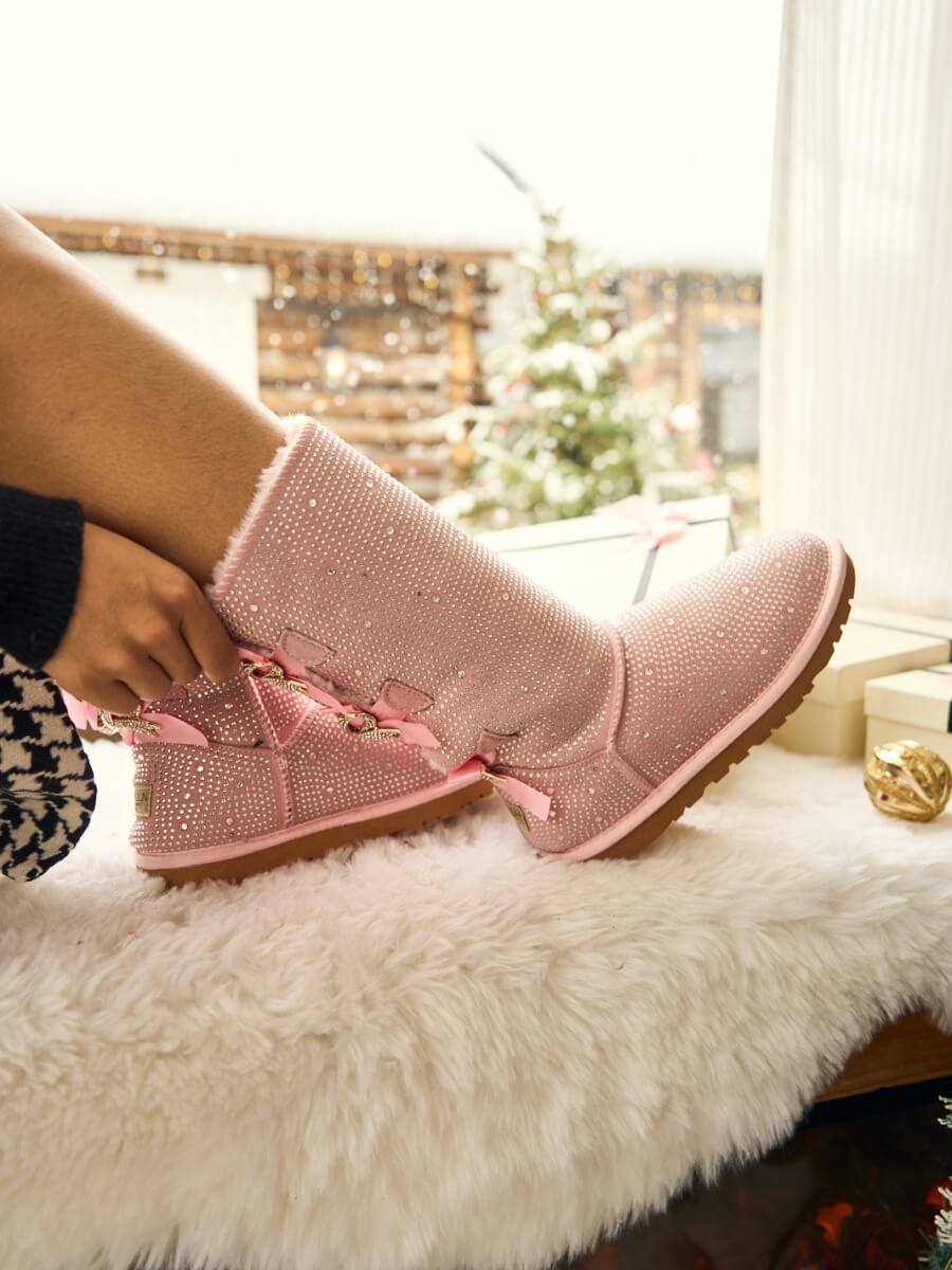 UGG Swifties Diamond Stage Ribbon Bows Suede Boots - Pink