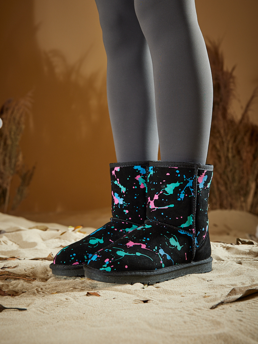 UGG Valerie Graffiti Patterned Shearling Boots - Black