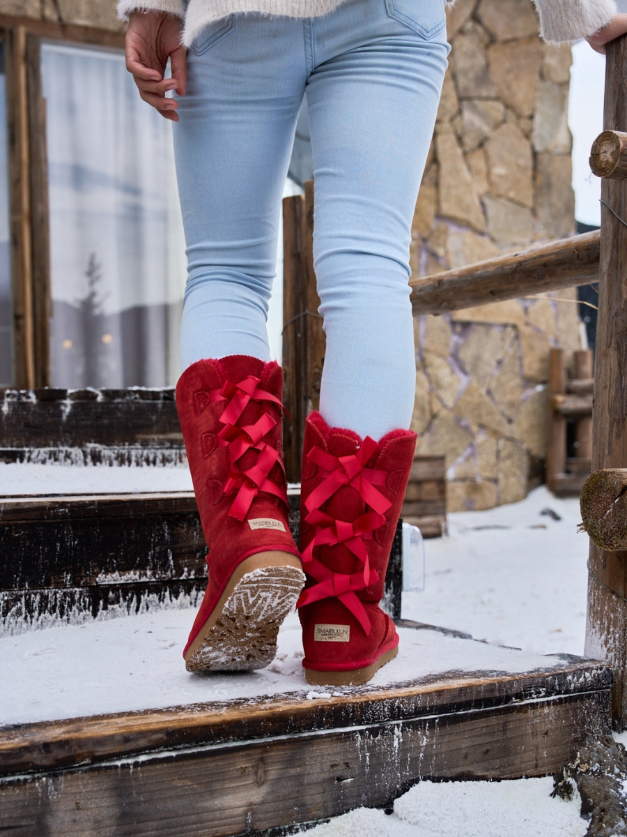 UGG Tri Ribbon Bow Suede Boots - Red