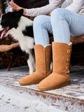 UGG Side Button Faux Fur-Lined Leather Suede Boots - Chestnut