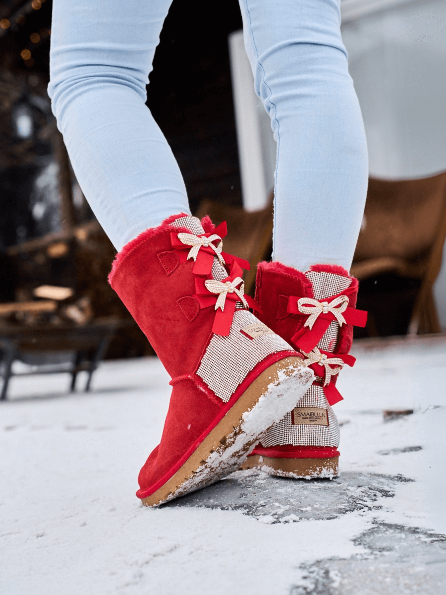 UGG Rhinestone Dual Bailey Bow Glam UGG Boots - Red
