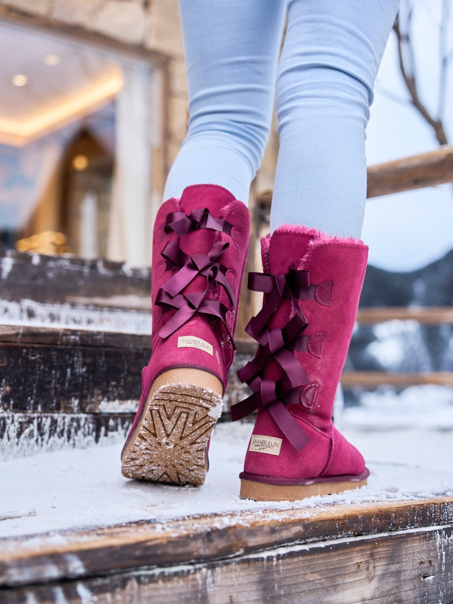 UGG Tri Ribbon Bow Suede Boots - Claret