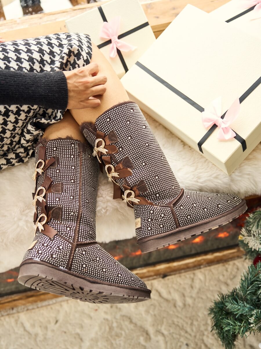 UGG Swifties Diamond Stage Ribbon Bows Suede Boots - Brown