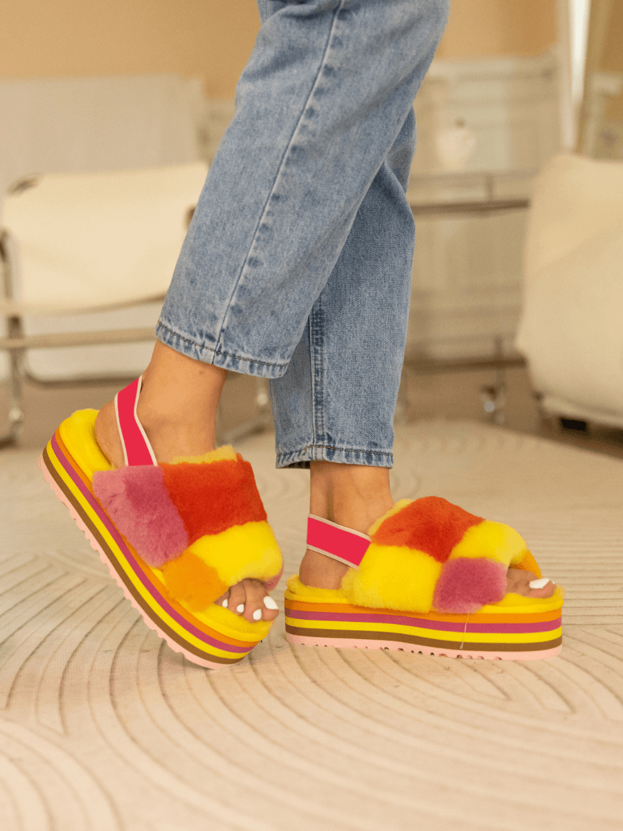 UGG Harmony Contrast Woolen Platform Slipper - Yellow