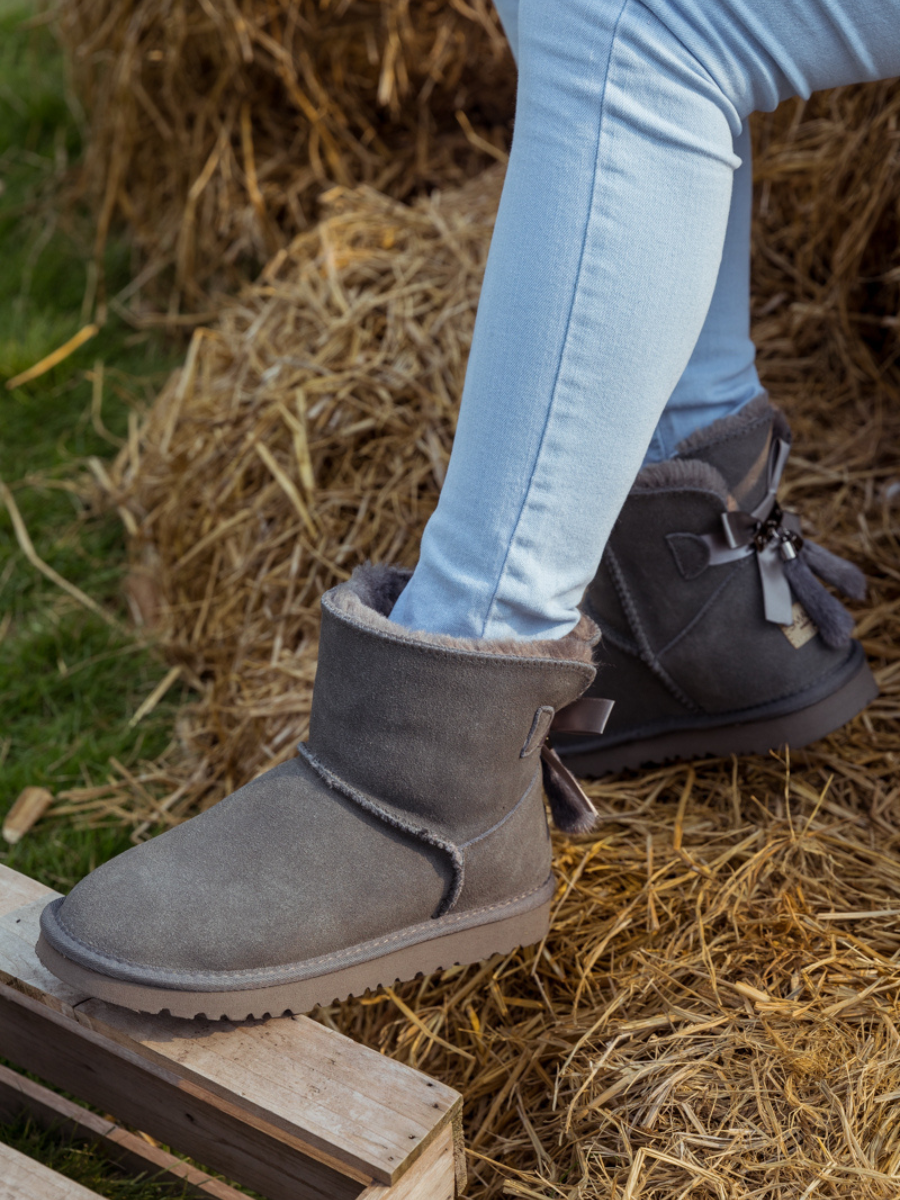 UGG Tail Bow Back Suede Boot - Grey