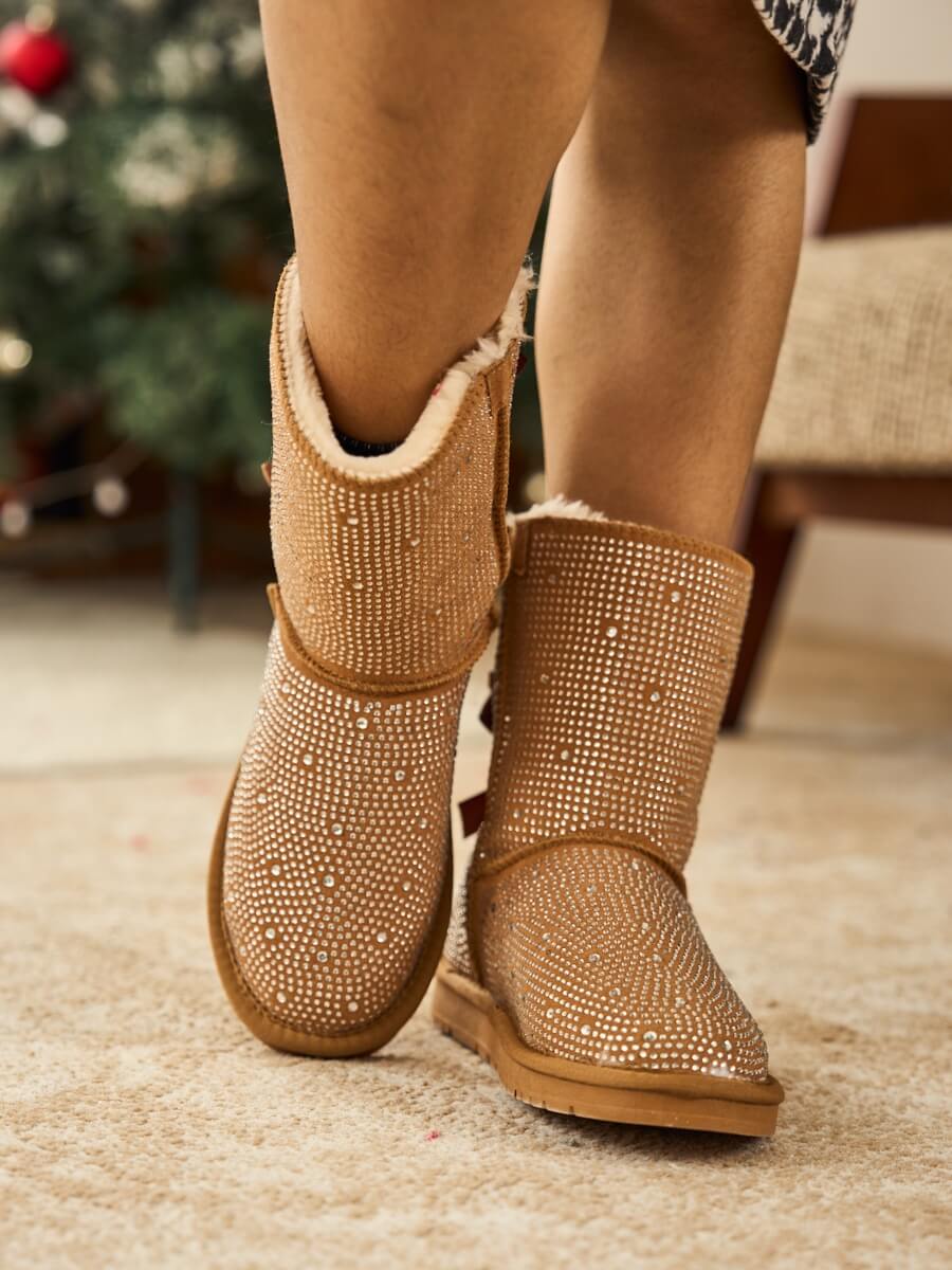 UGG Tay Tay Shine On Stage Diamond Bows Suede Boots - Chestnut