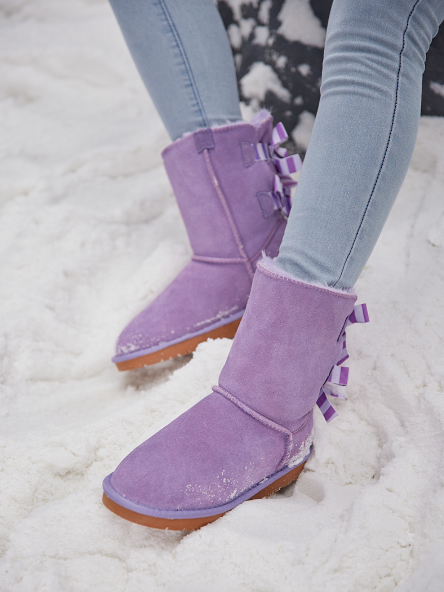 UGG Serenity Striped Bailey Bow Shearling Boots - Lavender