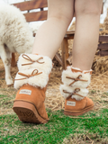 UGG Back Woollen Bow Suede Boots - Chestnut