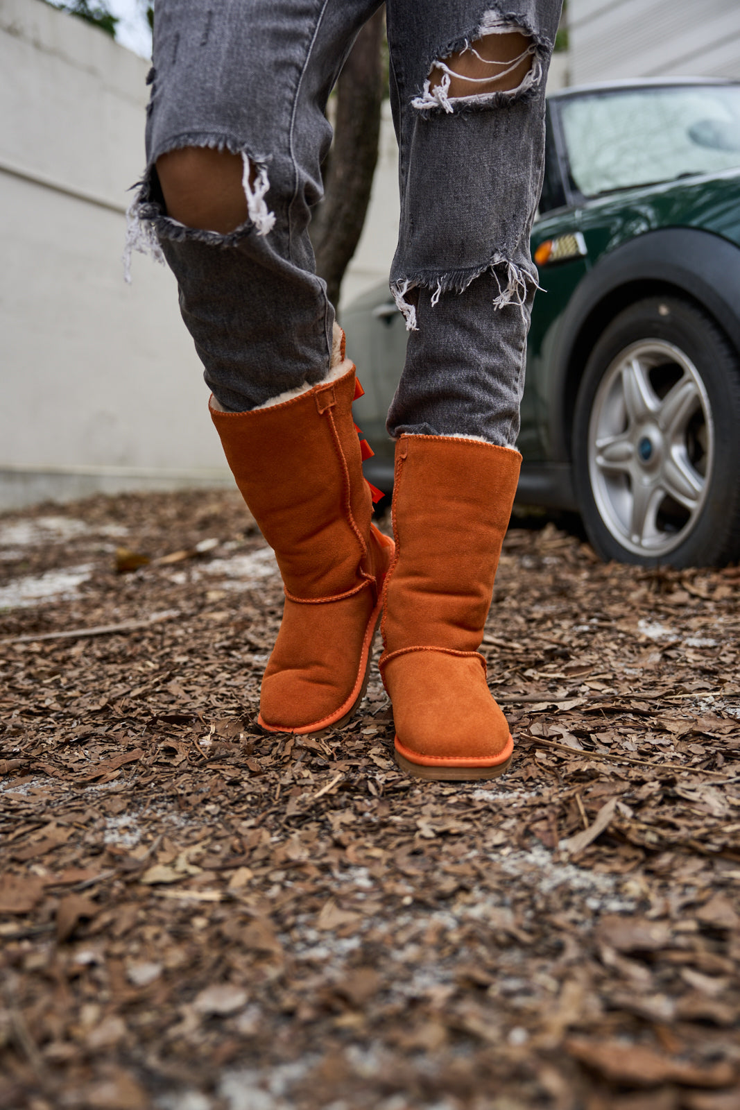 UGG Tri Ribbon Bow Suede Boots - Orange