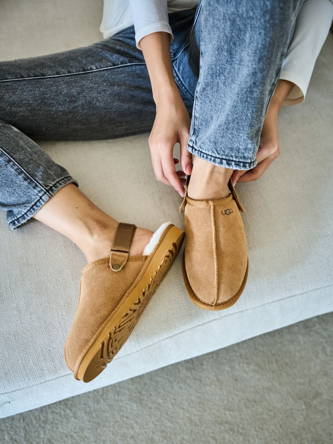 UGG Selena Wool-Lined Slingback Sandals - Chestnut