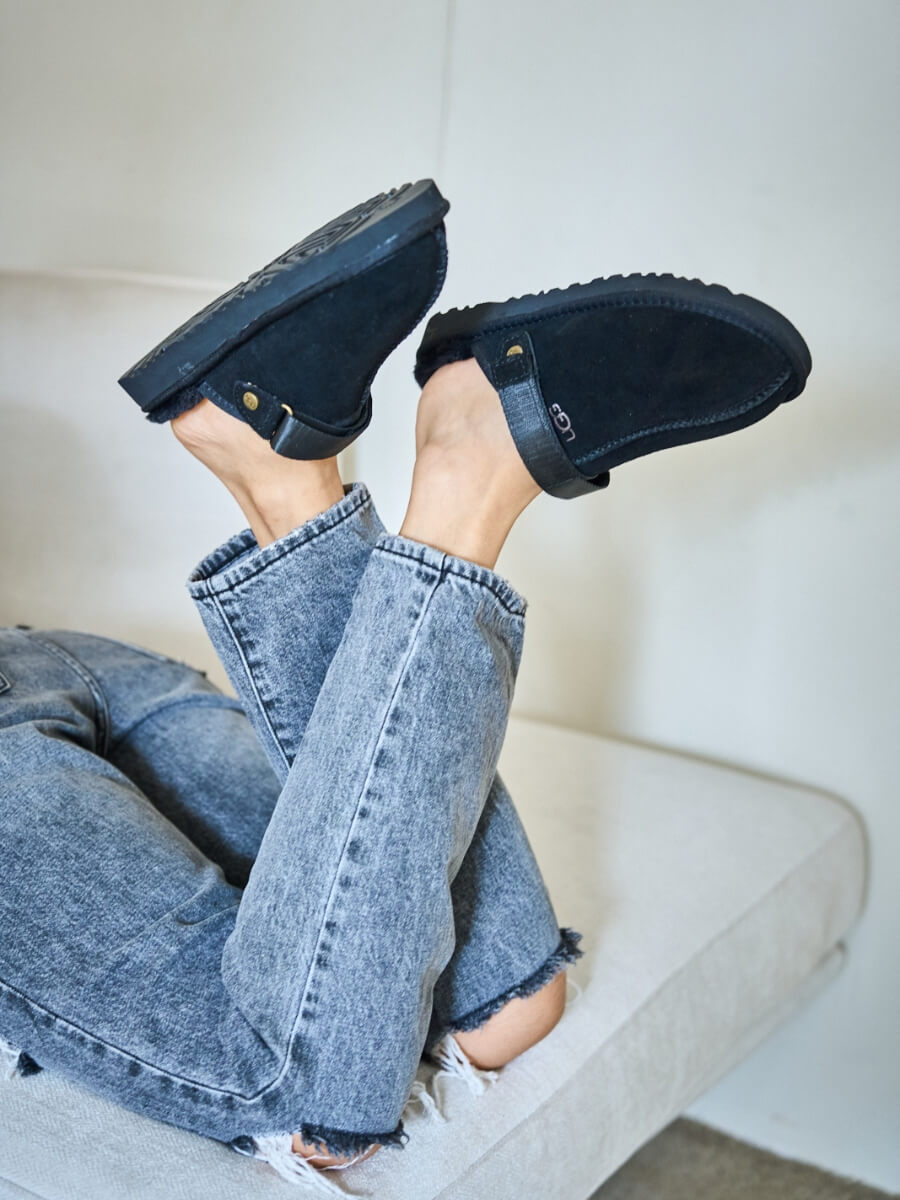 UGG Selena Wool-Lined Slingback Sandals - Black