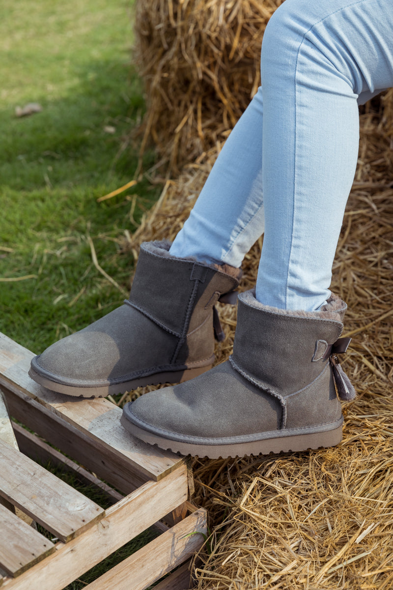 UGG Tail Bow Back Suede Boot - Grey