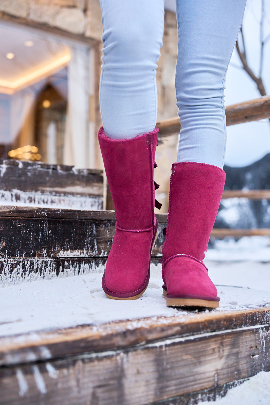 UGG Tri Ribbon Bow Suede Boots - Claret