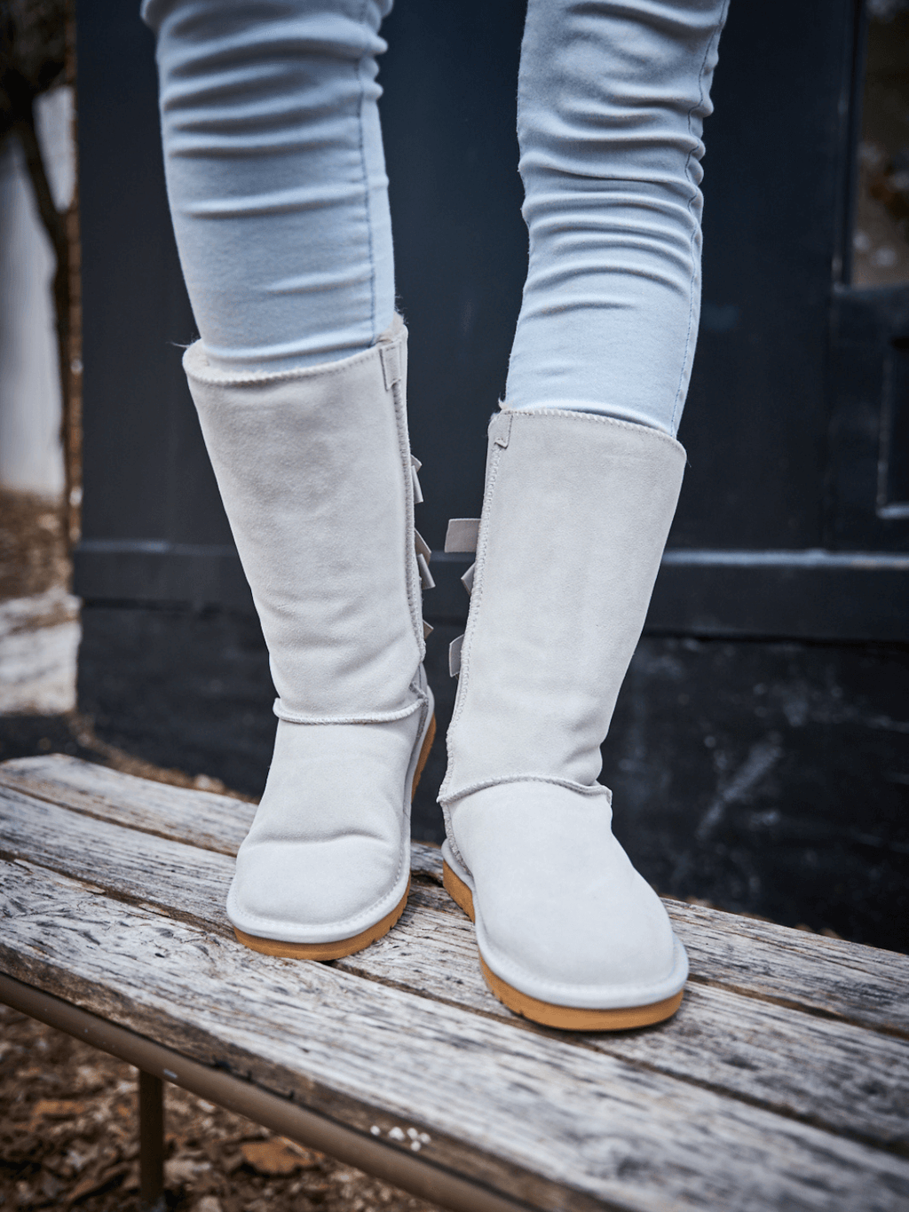UGG Tri Ribbon Bow Suede Boots - Pale