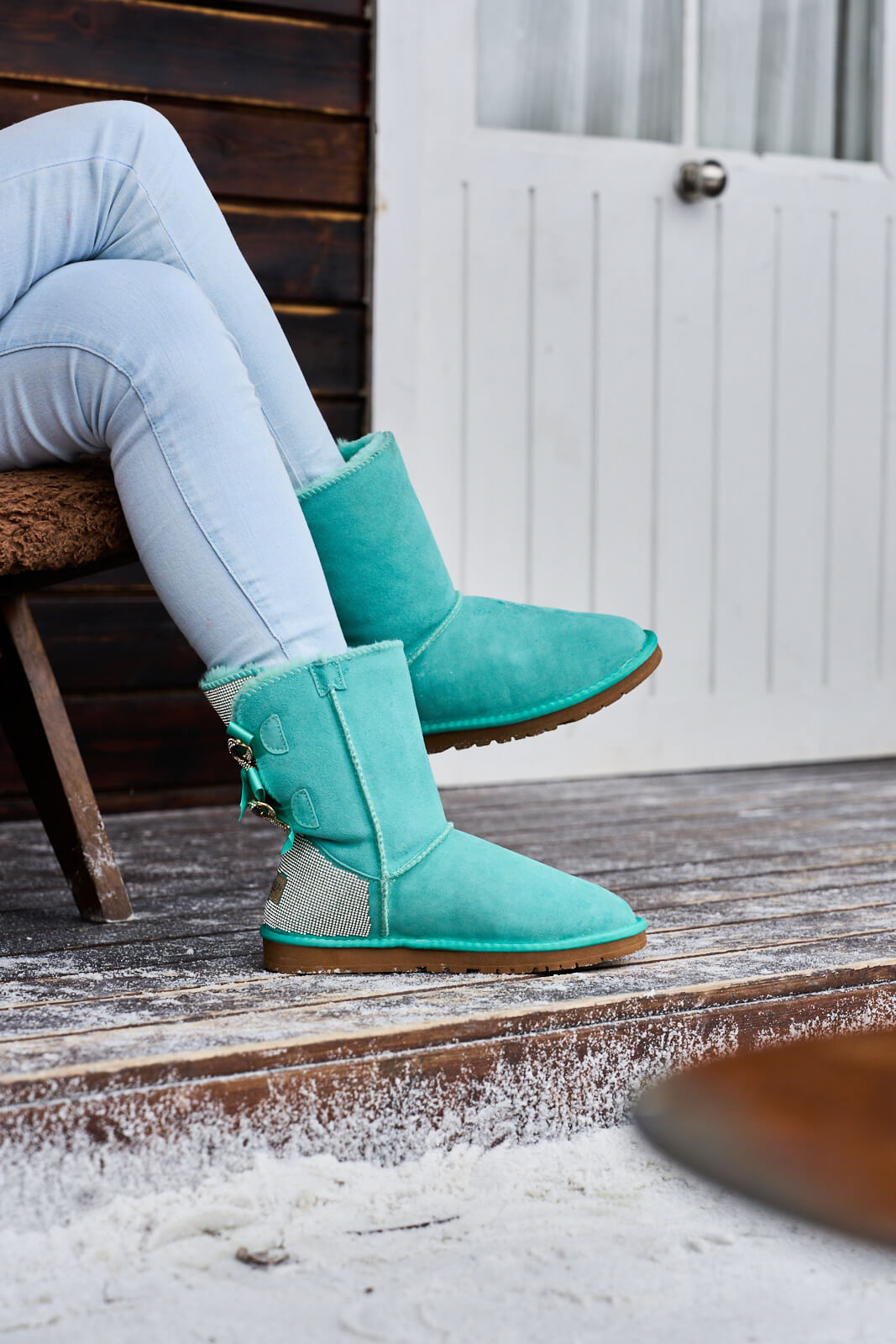 UGG Rhinestone Dual Bailey Bow Glam UGG Boots - Turquoise