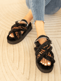 UGG Roar Wool-Lined Criss-Cross Strap Slipper - Black