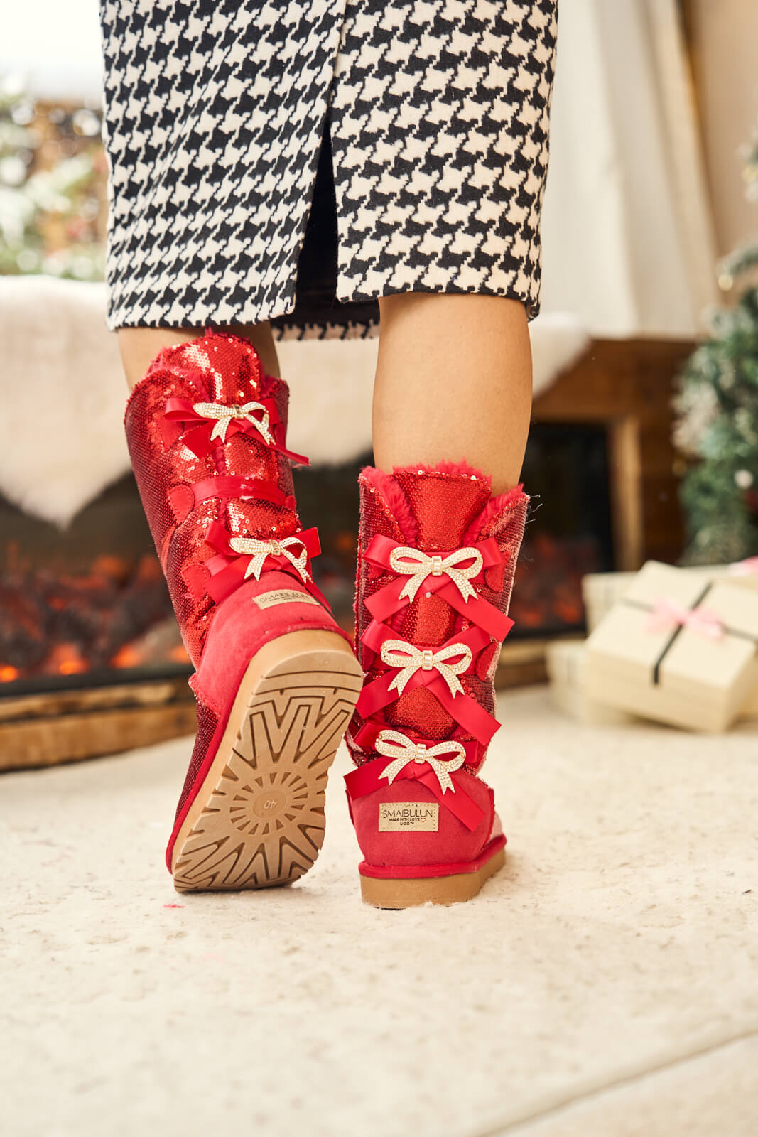 UGG Tay Swift Celebration Rhinestone Bailey Bow Sequin Boots - Red
