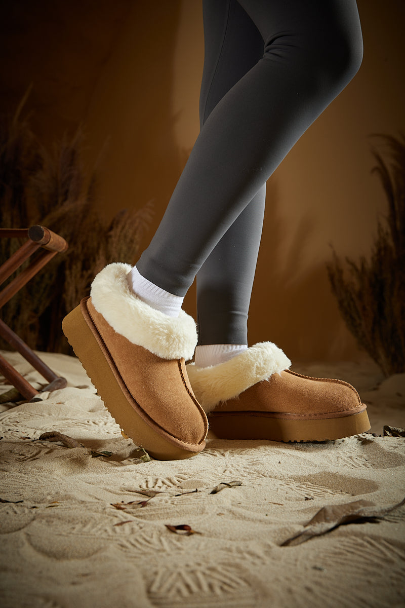 UGG Cuddle Up Wool-Lined Suede Bootie - Chestnut