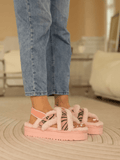 UGG Roar Wool-Lined Criss-Cross Strap Slipper - Pink