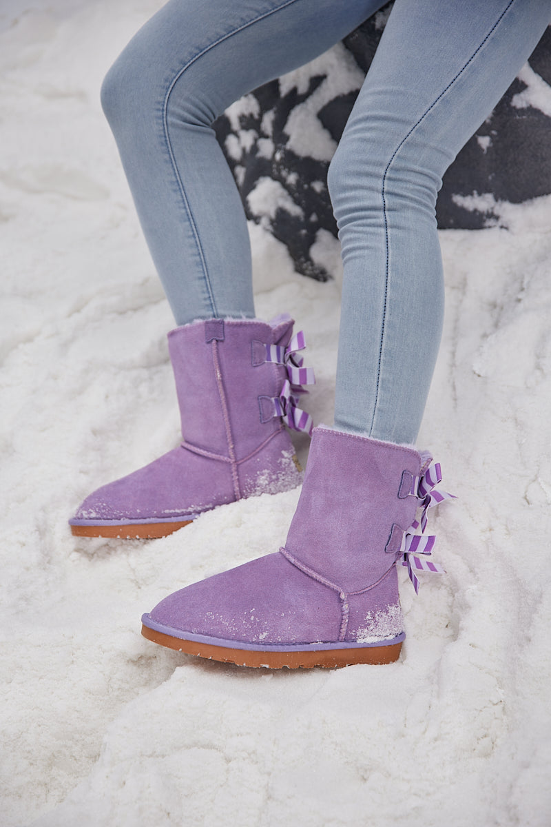 UGG Serenity Striped Bailey Bow Shearling Boots - Lavender
