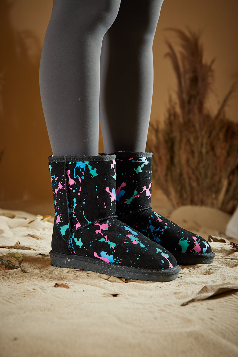 UGG Valerie Graffiti Patterned Shearling Boots - Black