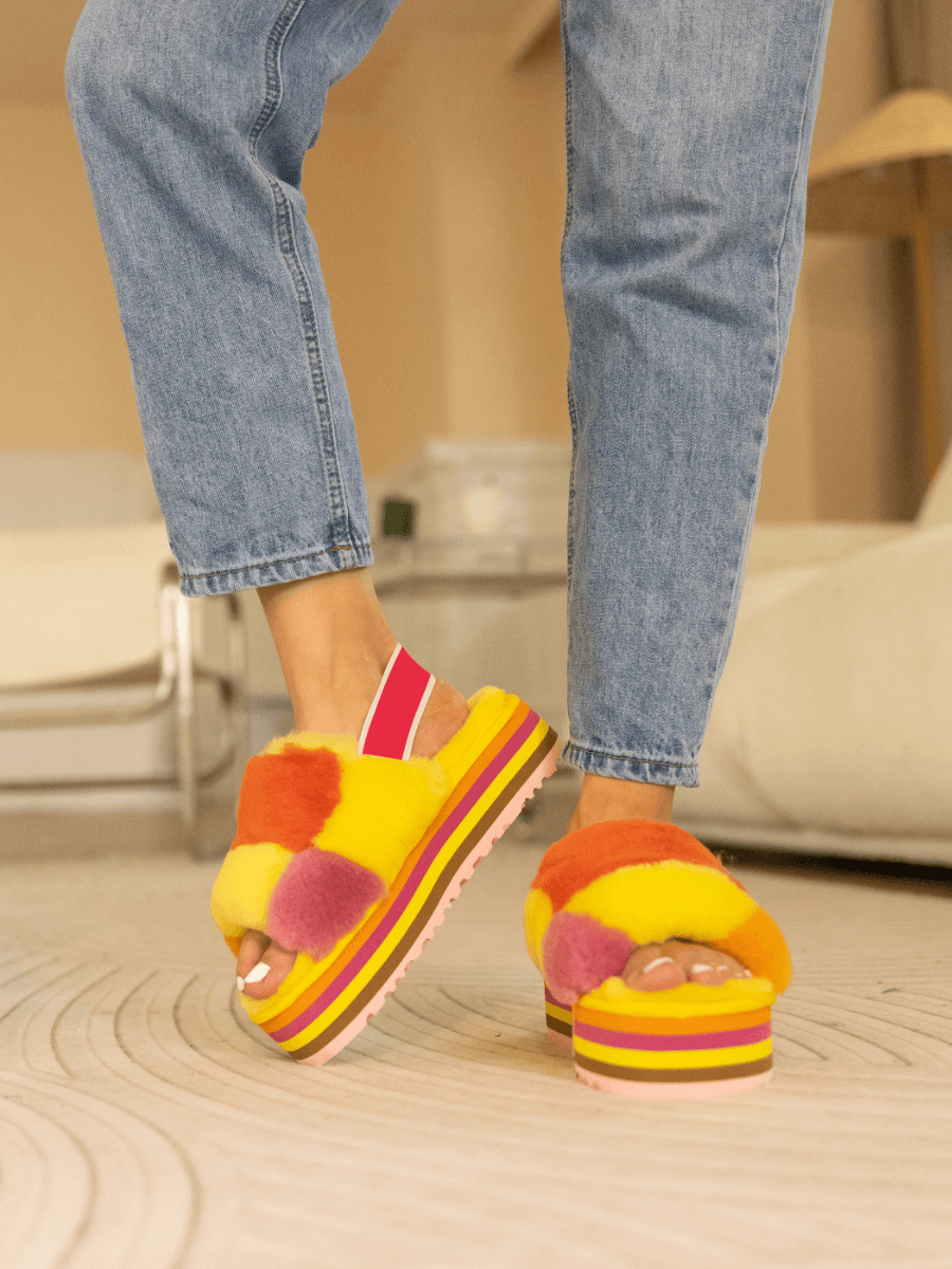 UGG Harmony Contrast Woolen Platform Slipper - Yellow