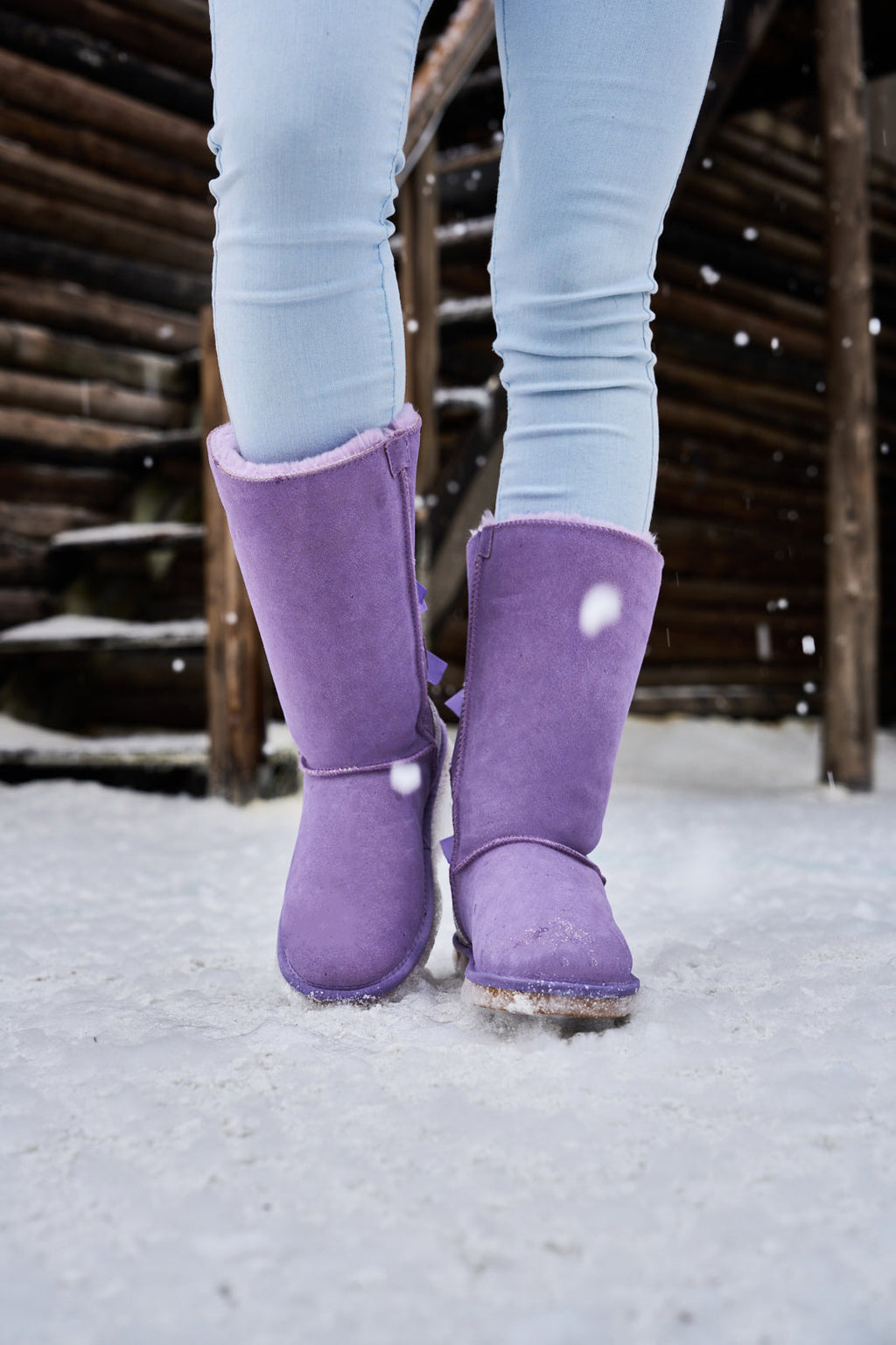UGG Rhinestone Ribbon Tri-Tie Bow Suede Boots - Lavender