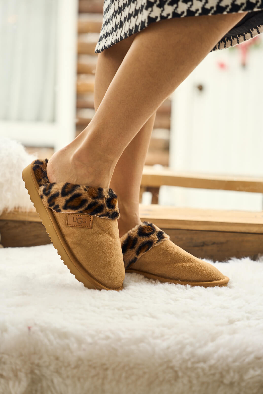 UGG Wild Whisper Animal Wool-Lined Slipper - Chestnut
