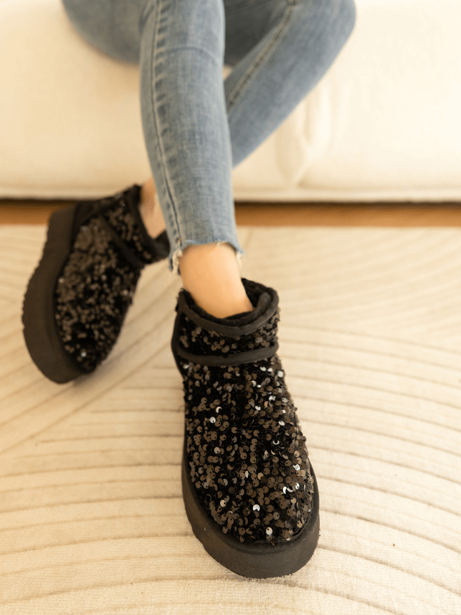UGG Mini Glitter Low Ankle Platform Boots - Black