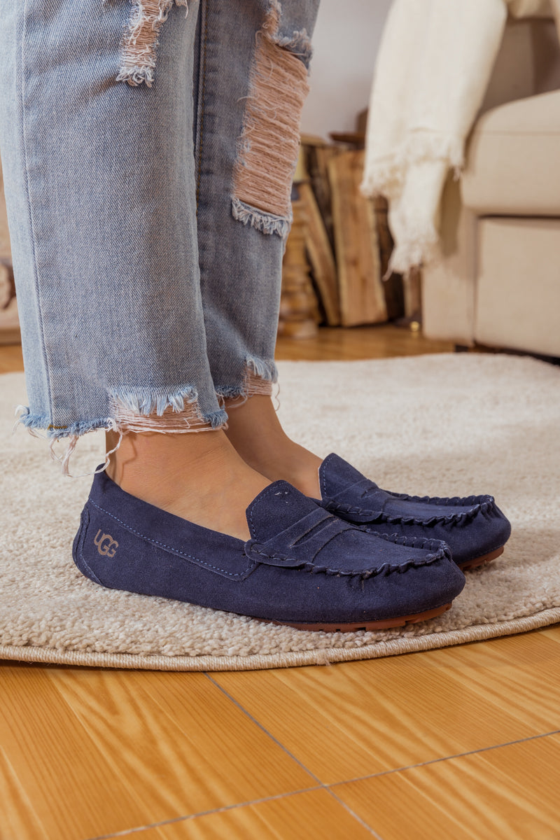 UGG Leather Suede Moccasin Loafer - Navy