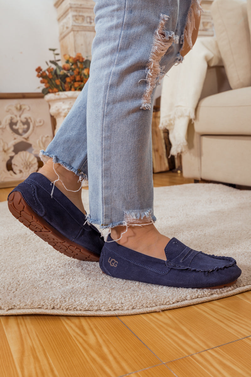 UGG Leather Suede Moccasin Loafer - Navy