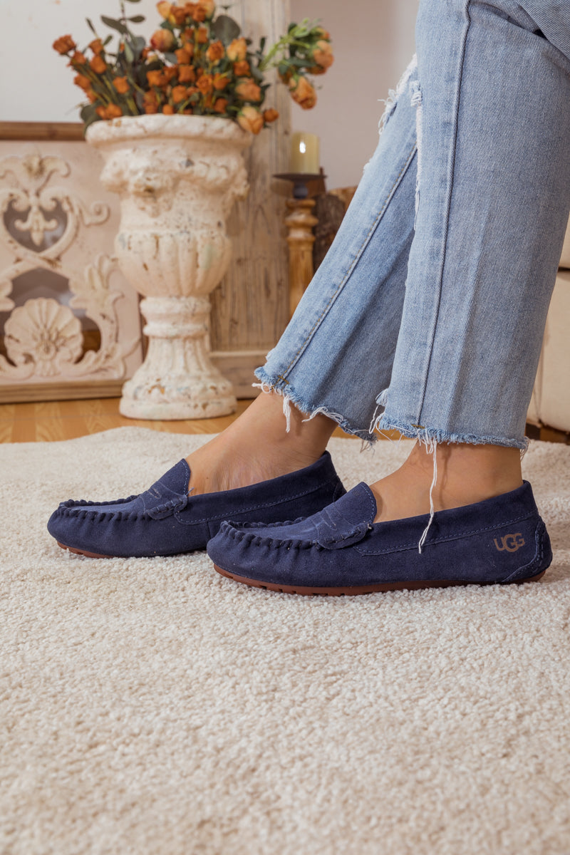 UGG Leather Suede Moccasin Loafer - Navy