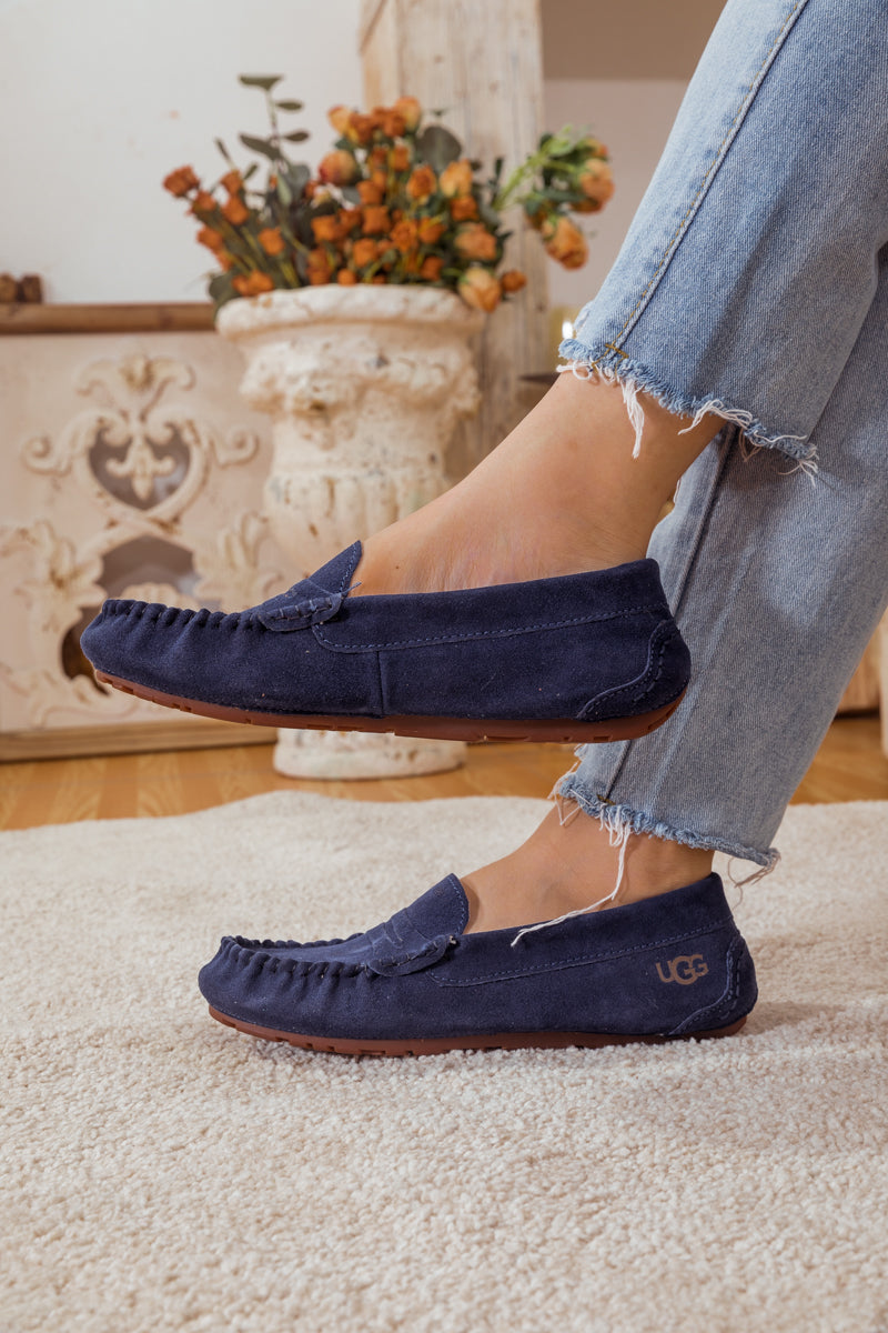 UGG Leather Suede Moccasin Loafer - Navy