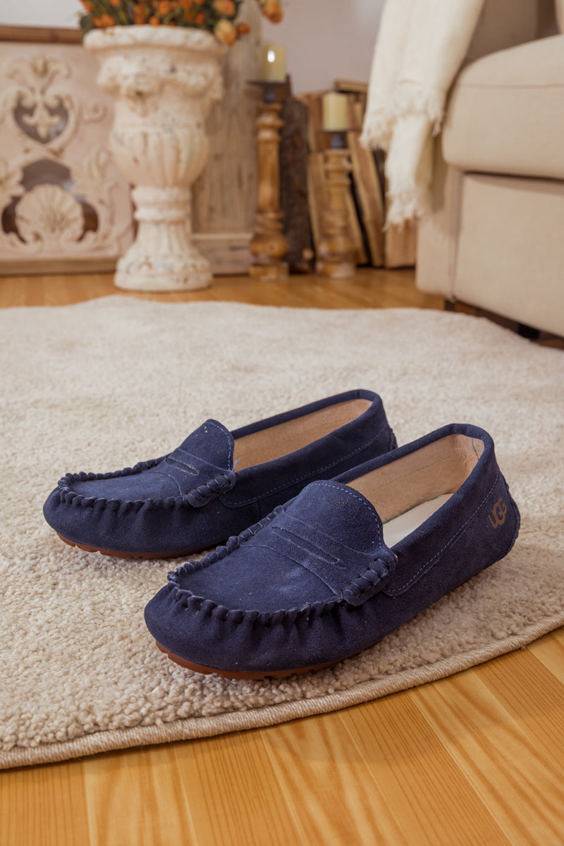 UGG Leather Suede Moccasin Loafer - Navy
