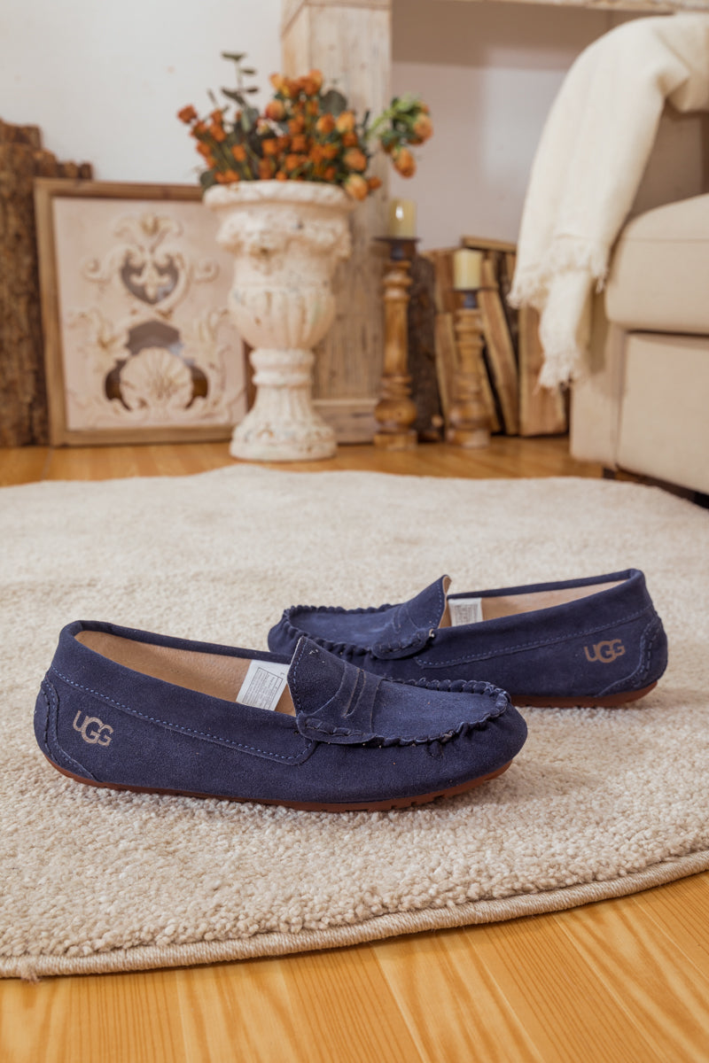UGG Leather Suede Moccasin Loafer - Navy